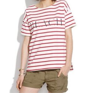 Madewell Cream Red Stripe Beach Cotton Top Blouse Shirt Size Medium
